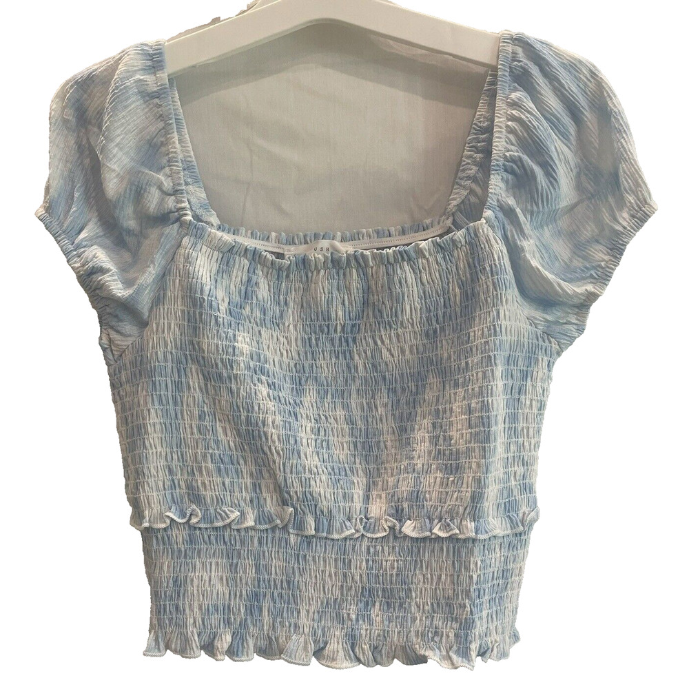 Lush Women's Smocked Cap Sleeve Top ~ Blue & White Swirl - Medium ✨NEW✨Nordstrom
